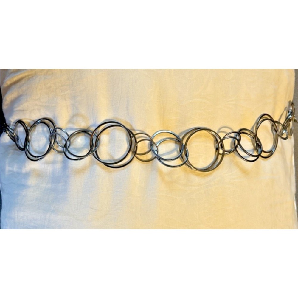 Silver Tone Chain Link Belt‎ Round Circle Retro MCM adjustable patina 44.5"